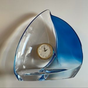 Vintage Hoya Crystal Japan Art Glass Sailboat with Bulova Clock